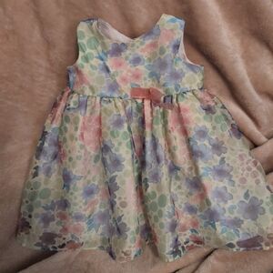 Pastel Floral Sleeveless Baby Dress with Bow